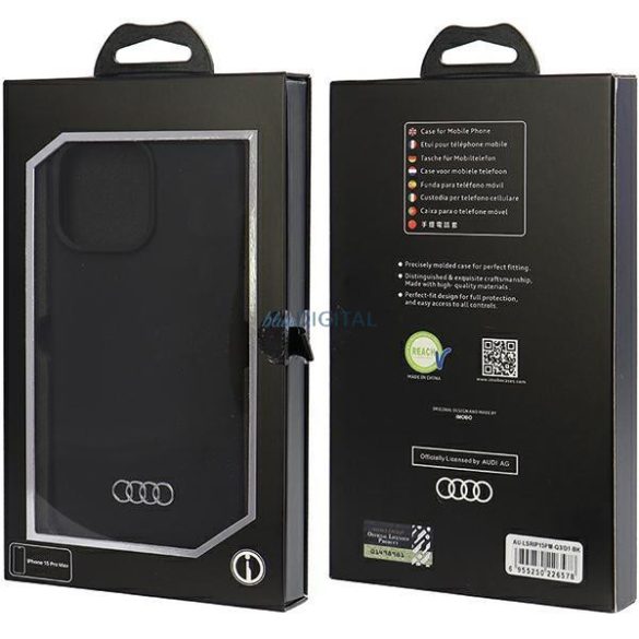 Audi szilikon tok iPhone 15 Pro Max 6.7" fekete keménytok AU-LSRIP15PM-Q3/D1-BK