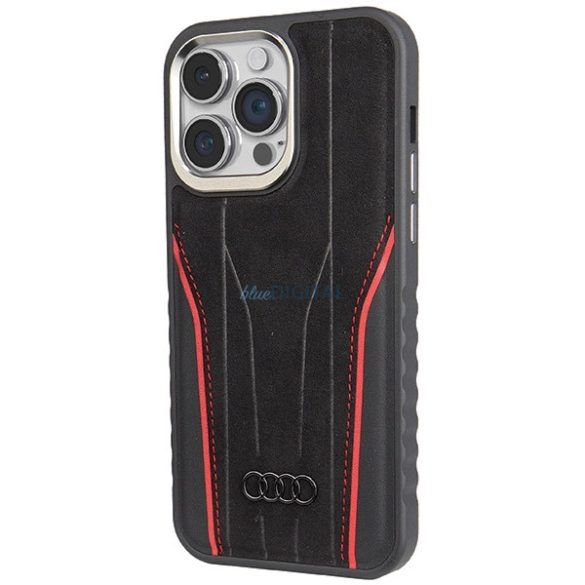 Audi Genuine Leather Case MagSafe kompatibilis tok iPhone 15 Pro Max - fekete és piros