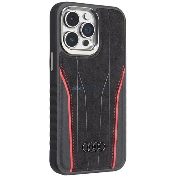 Audi Genuine Leather Case MagSafe kompatibilis tok iPhone 14 Pro Max - fekete és piros