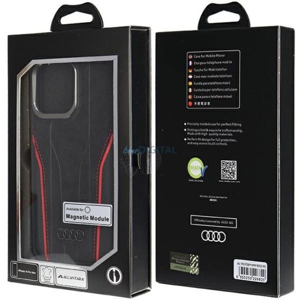 Audi Genuine Leather Case MagSafe kompatibilis tok iPhone 14 Pro Max - fekete és piros
