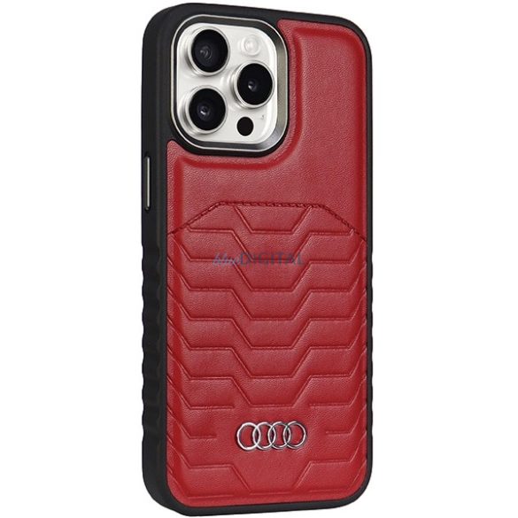Audi Synthetic Leather Case MagSafe kompatibilis tok iPhone 15 Pro - piros