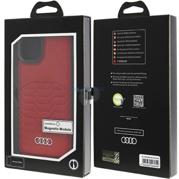 Audi Synthetic Leather Case MagSafe kompatibilis tok iPhone 15 Plus / 14 Plus - piros