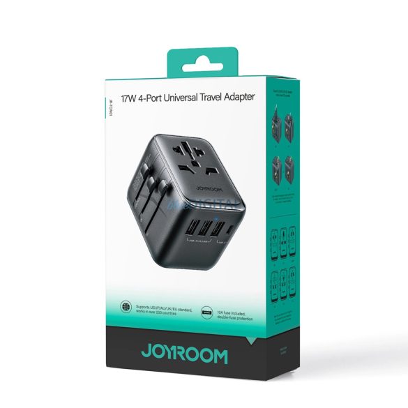 Joyroom JR-TCW01 EU/US/UK/JP/AU/CN univerzális utazó adapter 17W - fekete