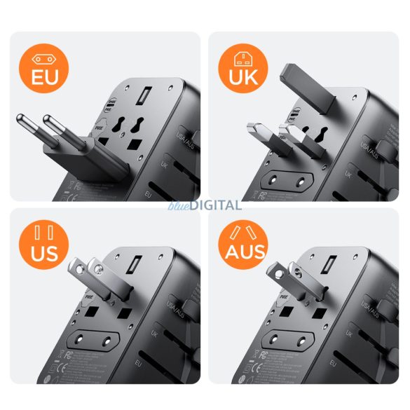 Joyroom JR-TCW01 EU/US/UK/JP/AU/CN univerzális utazó adapter 17W - fekete