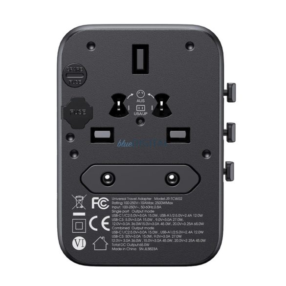 Joyroom JR-TCW02 EU/US/JP/AU/UK/CN univerzális utazó adapter 65W - fekete