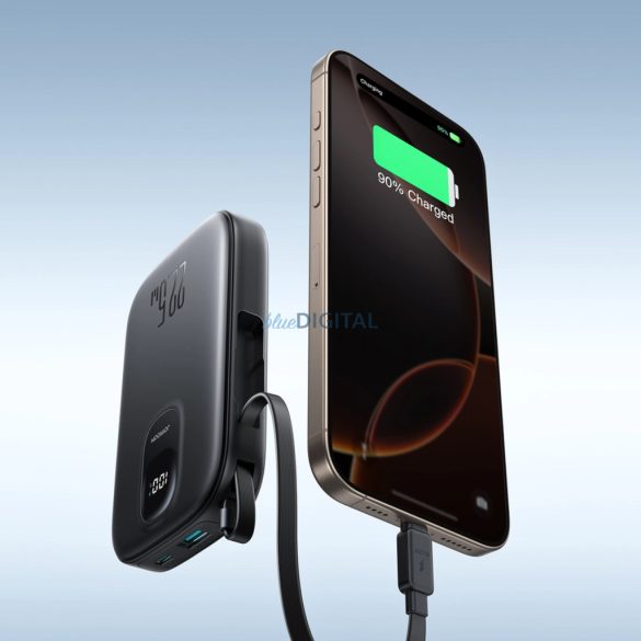 Joyroom JR-PBF17 22.5W 10000mAh Powerbank beépített USB-C kábellel + 0.25cm USB-C kábel - Fekete