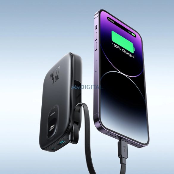 Joyroom JR-PBF18 22.5W 10000mAh Powerbank beépített Lightning kábellel + USB-C kábel 0.25 cm - Fekete