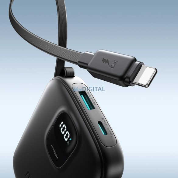 Joyroom JR-PBF18 22.5W 10000mAh Powerbank beépített Lightning kábellel + USB-C kábel 0.25 cm - Fekete