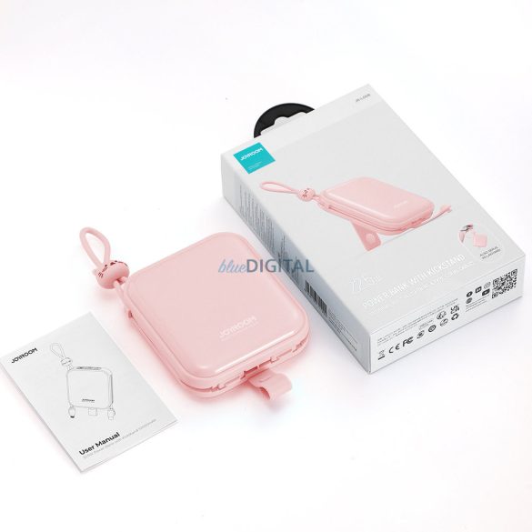 Joyroom powerbank USB C és Lightning kábelekkel és állvánnyal Cutie Series 10000mAh 22.5W rózsaszín (JR-L008)