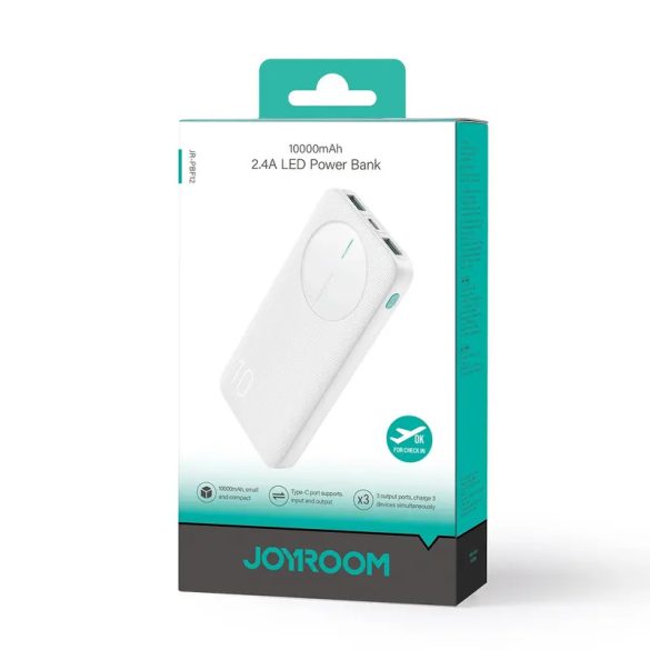 Joyroom JR-PBF12 powerbank 10000mAh 2.4A 2x USB-A 1x USB-C - fehér