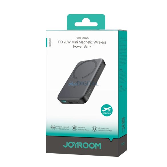 Joyroom JR-W020 mini vezeték nélküli powerbank 5000mAh 20W USB-A USB-C - fekete