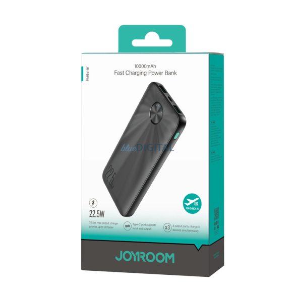 Joyroom JR-PBF15 powerbank 10000mAh 22.5W USB-C USB-A - fekete