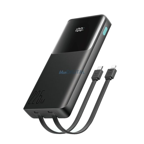 Joyroom JR-PBF19 powerbank 1xUSB-A és 1xUSB-C csatlakozással beépített Type-C és Lightning kábellel 10000mAh 22.5W 3A PD QC - fekete