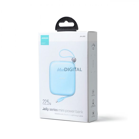 Joyroom JR-L003 Jelly Series powerbank 10000mAh 22.5W USB-A és USB-C bemenettel és beépített Lightning kábellel - kék