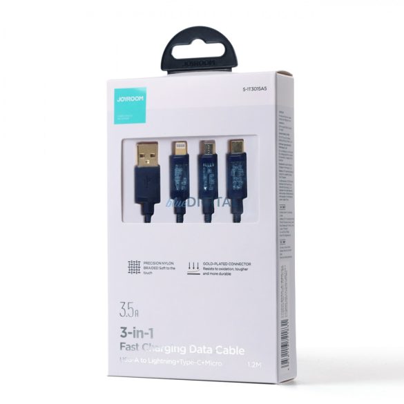 Joyroom 3in1 USB kábel - USB Type C / Lightning / micro USB 3.5 A 1.2m kék (S-1T3015A5)