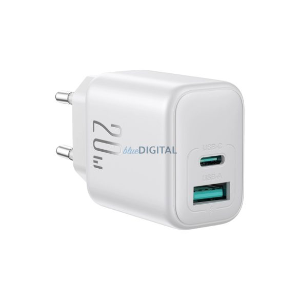 Joyroom JR-TCF21 hálózati töltő 1xUSB-A és 1xUSB-C csatlakozással 20W PD QC3.0 - fehér