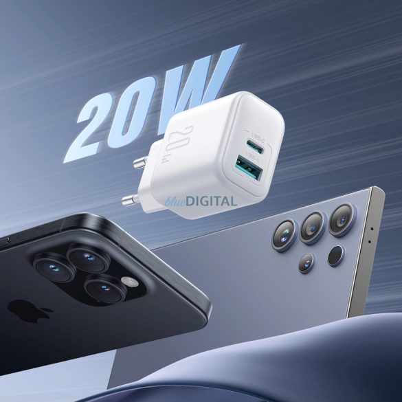 Joyroom JR-TCF21 hálózati töltő 1xUSB-A és 1xUSB-C csatlakozással 20W PD QC3.0 - fehér