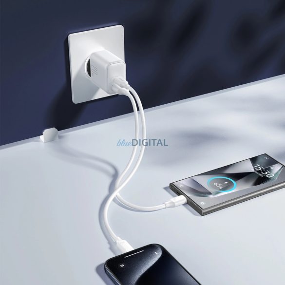 Joyroom JR-TCF21 hálózati töltő 1xUSB-A és 1xUSB-C csatlakozással 20W PD QC3.0 - fehér