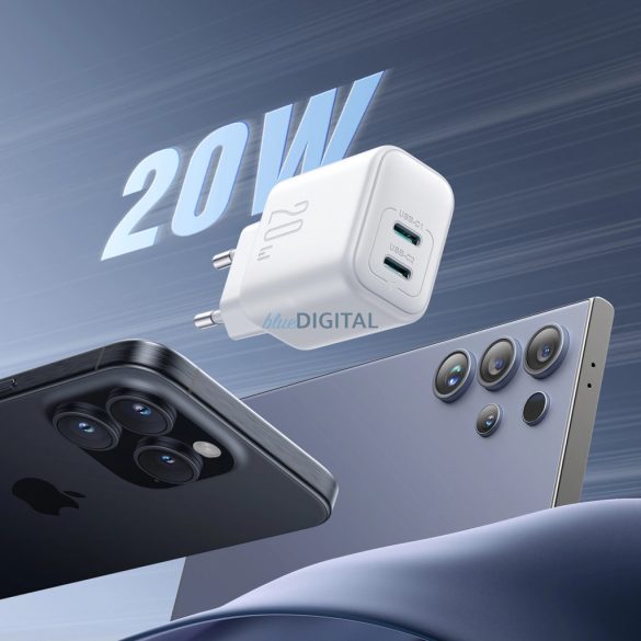 Joyroom JR-TCF12 hálózati töltő 2xUSB-C csatlakozással 20W PD QC3.0 - fehér