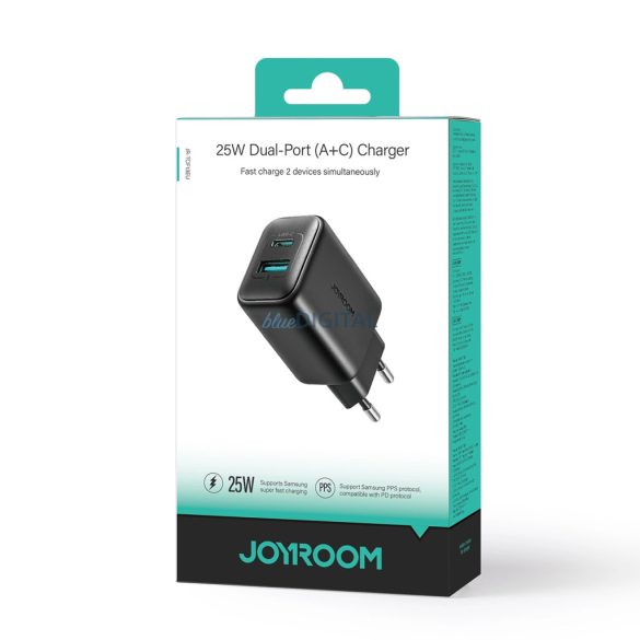 Joyroom JR-TCF13 hálózati töltő 1xUSB-A és 1xUSB-C csatlakozással 25W PD - fekete