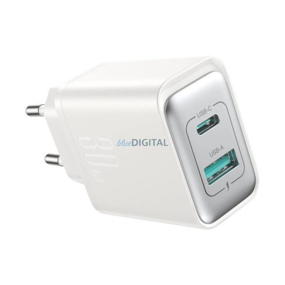 Joyroom JR-TCF15 hálózati töltő 1xUSB-A és 1xUSB-C csatlakozással 30W - fehér