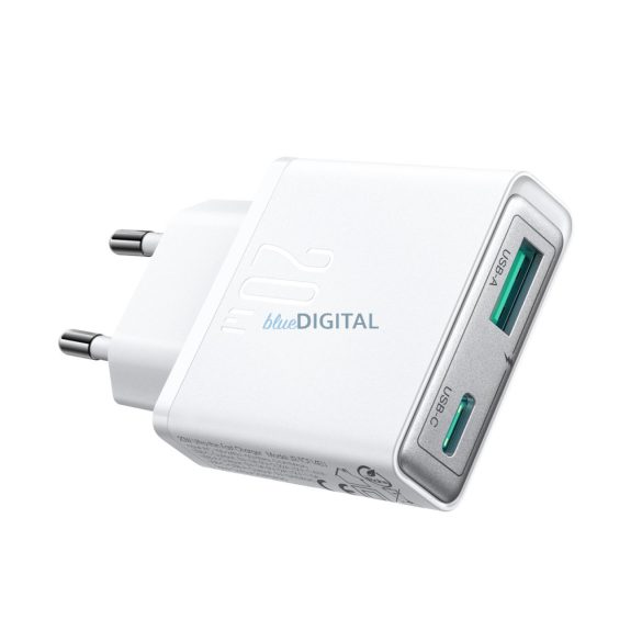 Joyroom JR-TCF14 Super Slim hálózati töltő 1xUSB-A és 1xUSB-C csatlakozással 20W - fehér