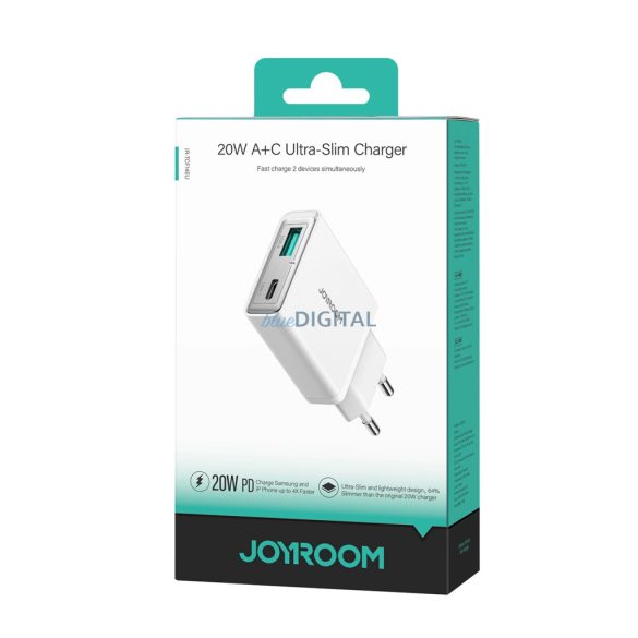 Joyroom JR-TCF14 Super Slim hálózati töltő 1xUSB-A és 1xUSB-C csatlakozással 20W - fehér