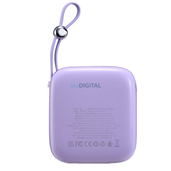 Joyroom powerbank 10000mAh Jelly Series 22.5W beépített Lightning kábellel lila (JR-L003)