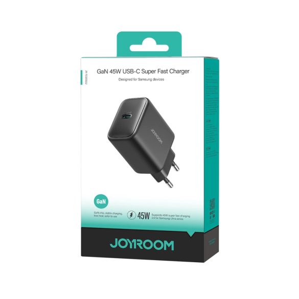 Joyroom JR-TCG13 hálózati töltő 1xUSB-C csatlakozással 45W GaN PD QC - fekete