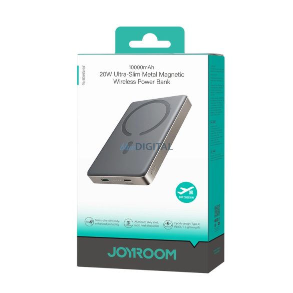 Joyroom JR-PBM08 Pro powerbank 1xUSB-C és 1x Lightning csatlakozással 10000mAh 20W 3A PD - titánszürke