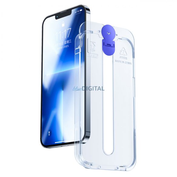 Joyroom Knight üveg iPhone 14 Pro Max készülékhez rögzítő készlettel Clear (JR-H12)