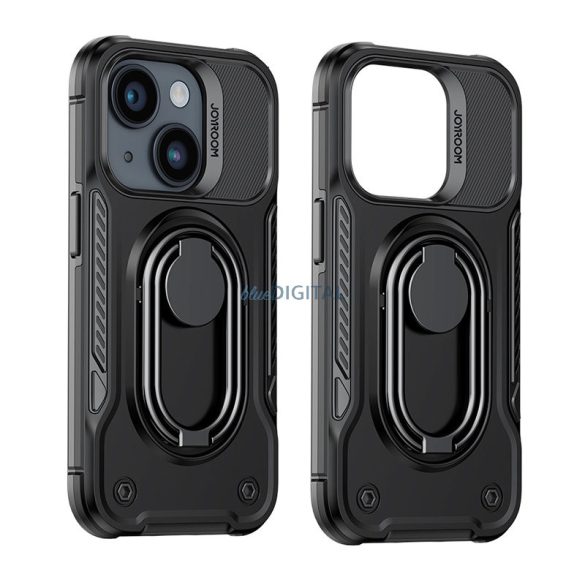 Joyroom Dual Hinge tok iPhone 14 Armor tok állvánnyal és gyűrűs kitámasztóval fekete