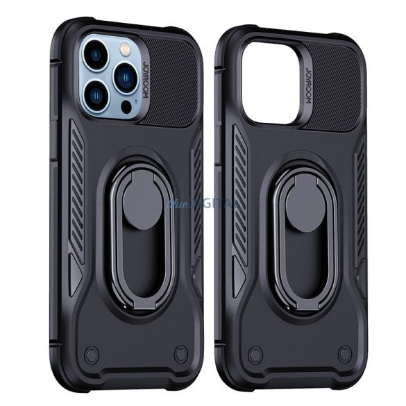 Joyroom Dual Hinge tok iPhone 14 Pro Armor tok állvánnyal és gyűrűs kitámasztóval fekete