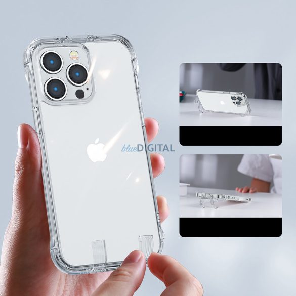 Joyroom Defender sorozatú tok iPhone 14 páncélozott kampós tok állvánnyal átlátszó (JR-14H1)