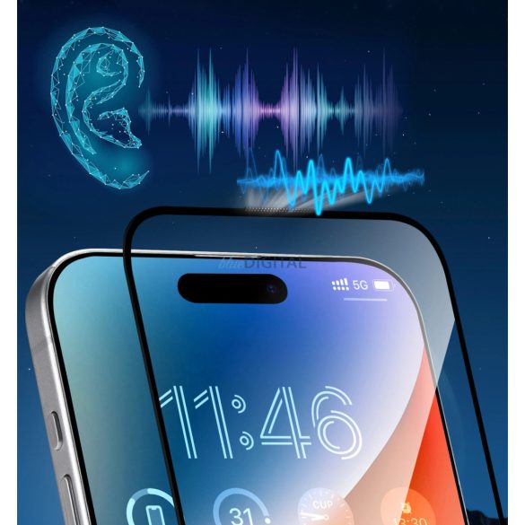 Joyroom JR-MKN0312 Corning Eyecare kékfényszűrős edzett üveg fekete szegéllyel iPhone 16 Pro