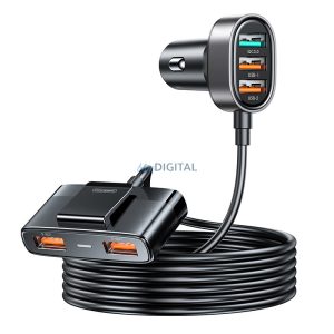 Joyroom autós gyorstöltő hosszabbító kábellel 45W 5xUSB-A fekete (JR-CL03 Pro)