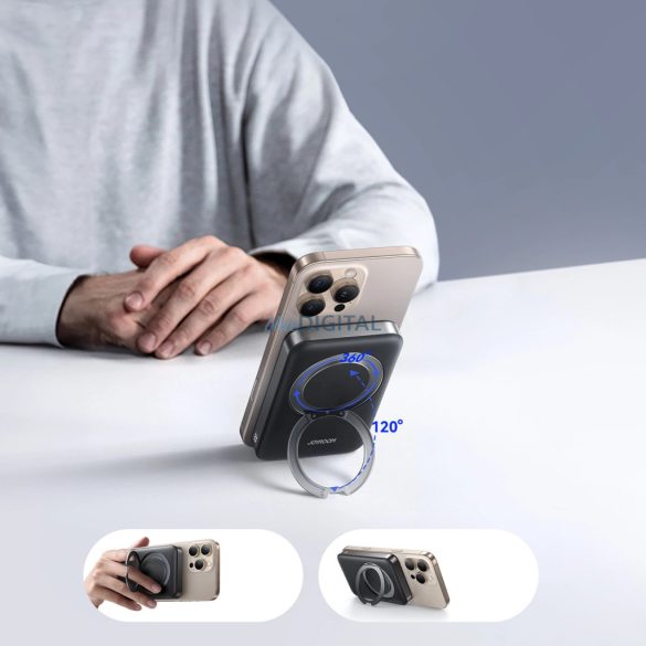Joyroom JR-PBM12 10000mAh 22.5W Qi2 Powerbank, MagSafe kompatibilis, gyűrűs talppal - Fekete