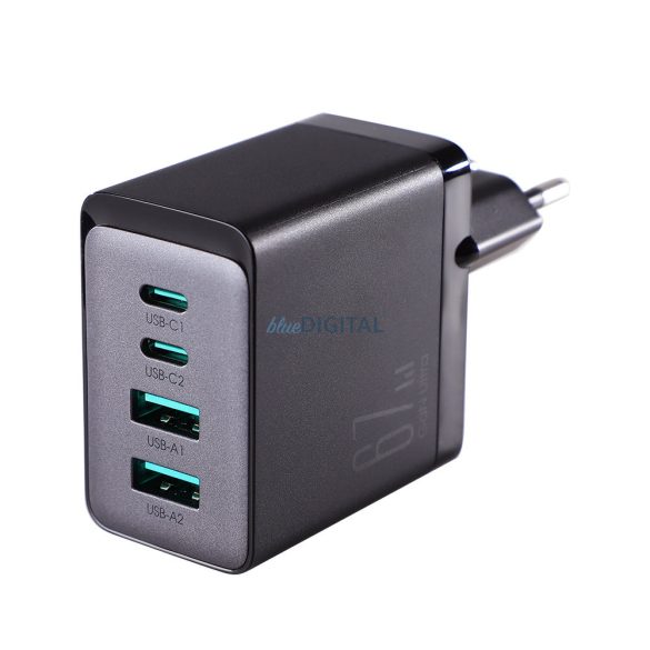 Joyroom töltő GaN 67W 4 portos (2x USB, 2x USB C) fekete (TCG02) + USB kábel C - USB C 100W 1.2m