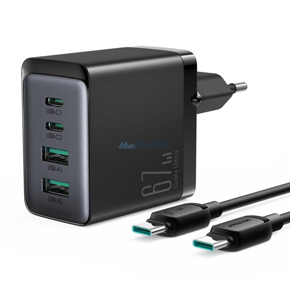 Joyroom töltő GaN 67W 4 portos (2x USB, 2x USB C) fekete (TCG02) + USB kábel C - USB C 100W 1.2m