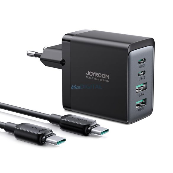 Joyroom töltő GaN 67W 4 portos (2x USB, 2x USB C) fekete (TCG02) + USB kábel C - USB C 100W 1.2m