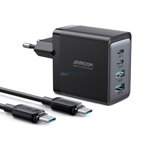 Joyroom töltő GaN 67W 4 portos (2x USB, 2x USB C) fekete (TCG02) + USB kábel C - USB C 100W 1.2m