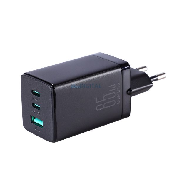 Joyroom gyorstöltő GaN 65W USB, 2x USB C fekete + USB C kábel - USB C 100W 1.2m (TCG01)