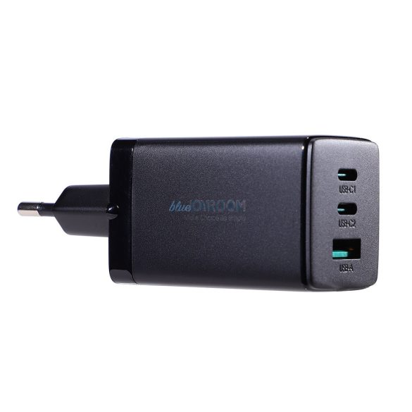 Joyroom gyorstöltő GaN 65W USB, 2x USB C fekete + USB C kábel - USB C 100W 1.2m (TCG01)