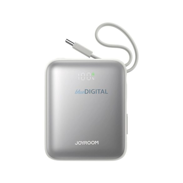 Joyroom JR-PBF27 10000mAh 22.5W Powerbank beépített USB-C és Lightning kábelekkel - Fehér színű