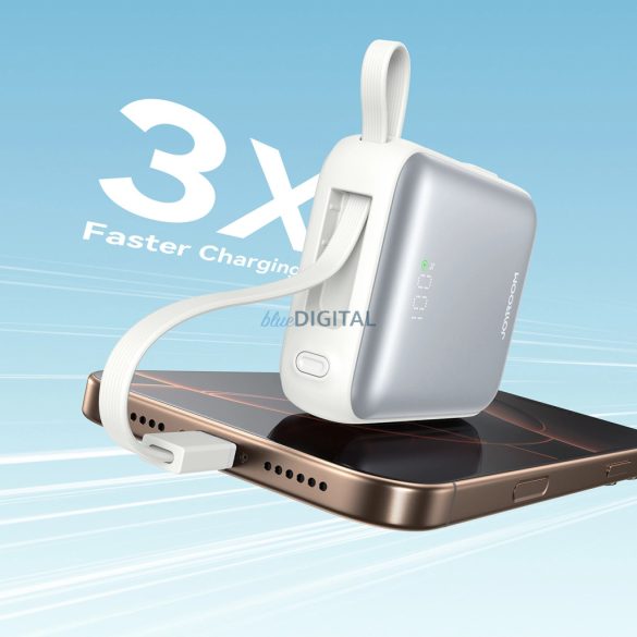 Joyroom JR-PBF27 10000mAh 22.5W Powerbank beépített USB-C és Lightning kábelekkel - Fehér színű