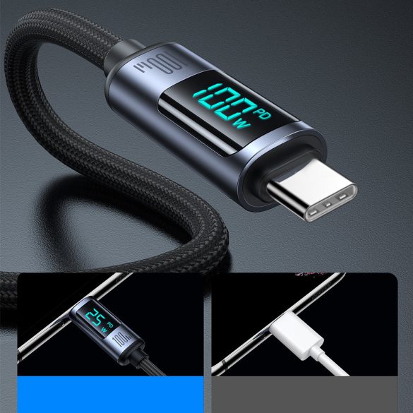 USB C - USB C kábel 100W 1.2m LED kijelzővel Joyroom S-CC100A16 - fekete