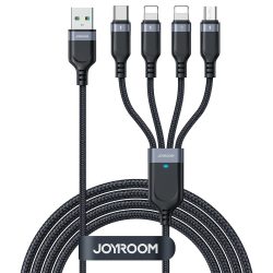  USB 4 az 1-ben USB-A - USB-C / 2 x Lightning / Micro kábel töltéshez és adatátvitelhez 1.2m Joyroom S-1T4018A18 - fekete