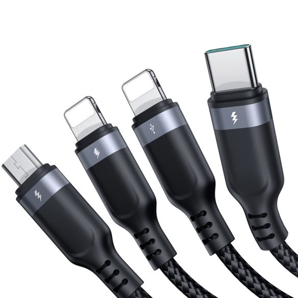 USB 4 az 1-ben USB-A - USB-C / 2 x Lightning / Micro kábel töltéshez és adatátvitelhez 1.2m Joyroom S-1T4018A18 - fekete