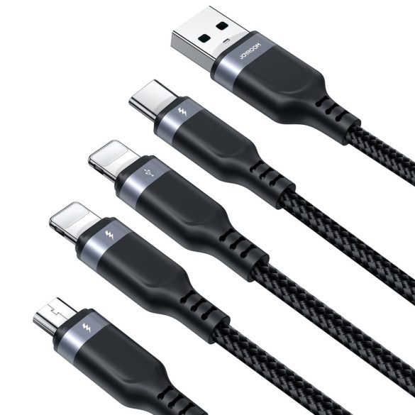 USB 4 az 1-ben USB-A - USB-C / 2 x Lightning / Micro kábel töltéshez és adatátvitelhez 1.2m Joyroom S-1T4018A18 - fekete