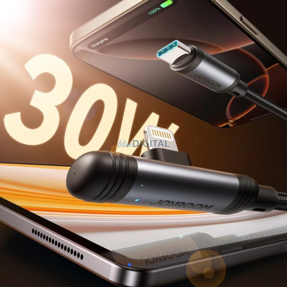 Joyroom S-A56 EnjoyX sorozat 90° USB-C - Lightning kábel 30W 1,2m - fekete